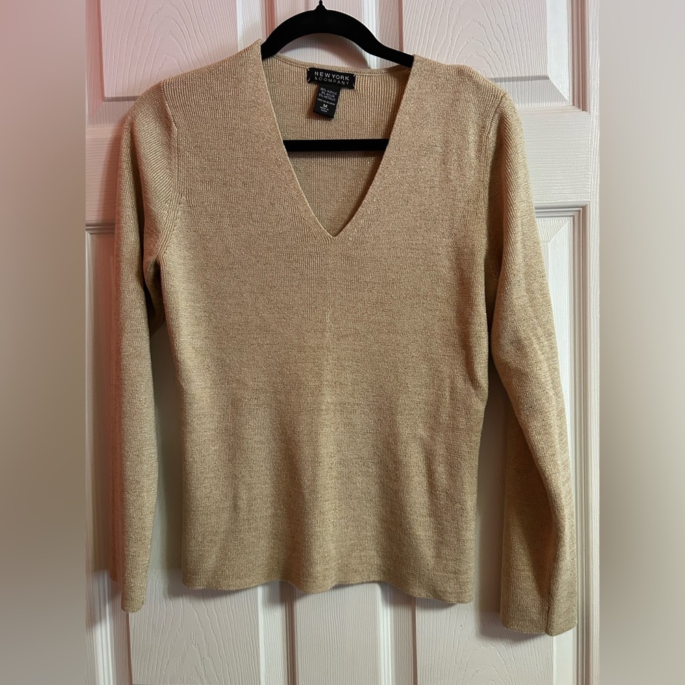 New York & Company Metallic Gold Knit Top
